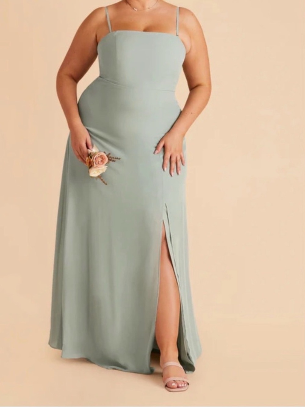 Birdy Grey Sage Green Spaghetti Strap Maxi Dress with Side Slit